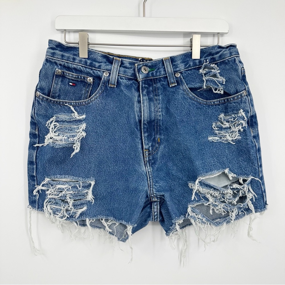 Tommy Hilfiger Vintage Y2K Custom Distressed Denim Shorts Size 30 Boho Rodeo